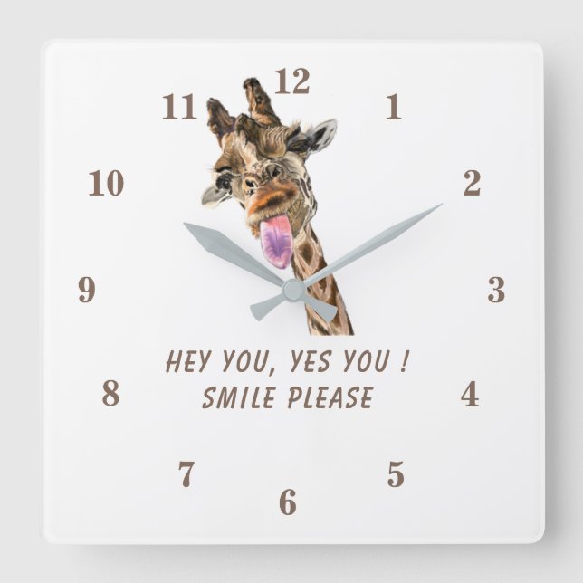 Playful Giraffe Tongue Out Wall Clock Custom Text Fyrkantig Klocka (Framsida)
