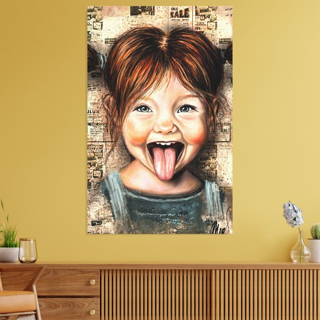 Playful Girl Funny Canvas Print (Insitu (Vardagsrum))