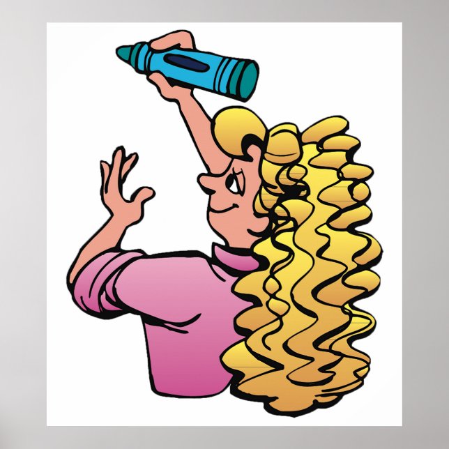 Playful Girl with Crayon Poster (Framsidan)
