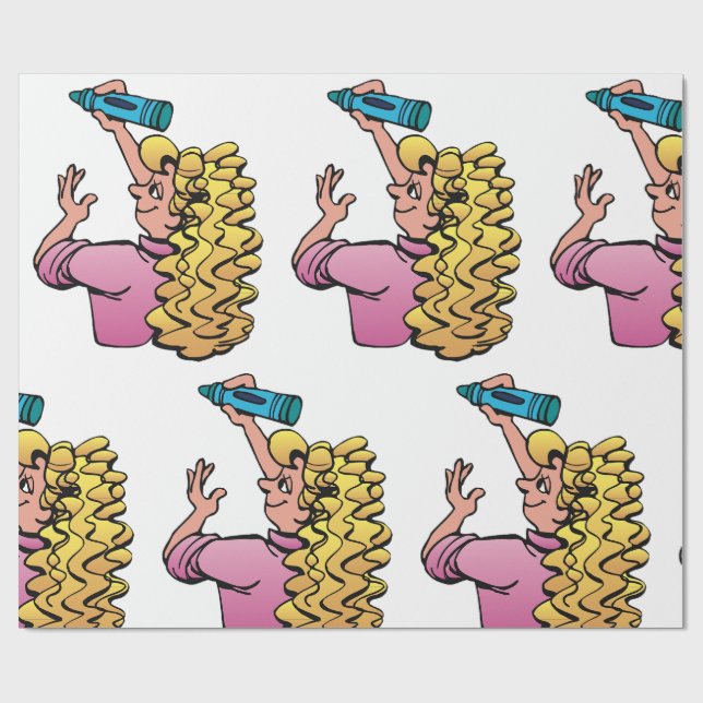 Playful Girl with Crayon Presentpapper (Platt)