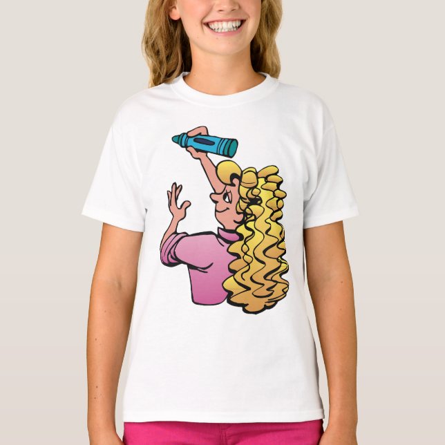Playful Girl with Crayon T Shirt (Framsida)
