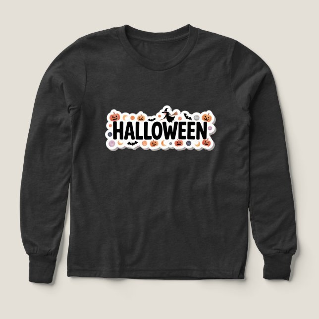 Playful Halloween Plaid Long Sleeve T-Shirt (Design framsida)
