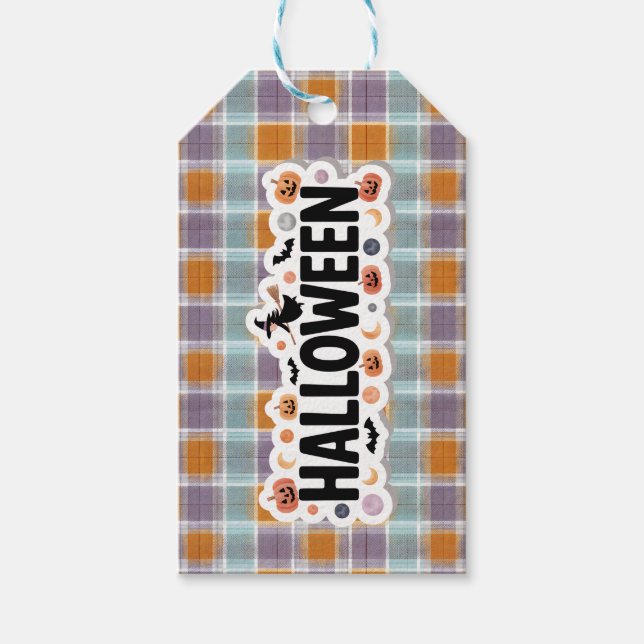 Playful Halloween Plaid Presentetikett (Framsidan)