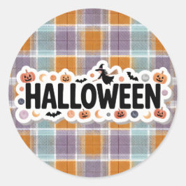 Playful Halloween Plaid Runt Klistermärke