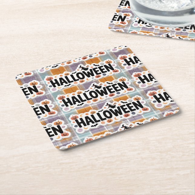 Playful Halloween Plaid Underlägg Papper Kvadrat (Vinklad)