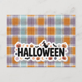 Playful Halloween Plaid Vykort