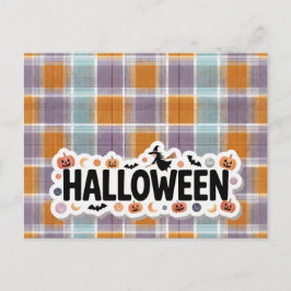 Playful Halloween Plaid Vykort