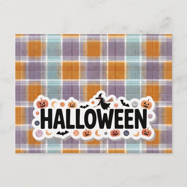 Playful Halloween Plaid Vykort (Framsida)