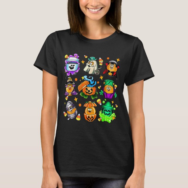 Playful Halloween Snack Bucket Art For Food Lovers T Shirt (Framsida)