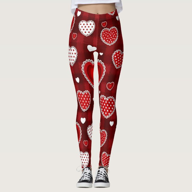Playful Hand-Drawn Valentine Hearts Pattern (10) Leggings (Framsida)