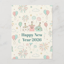 Playful Happy New Year 2026 Kids Greeting Card Helg Vykort