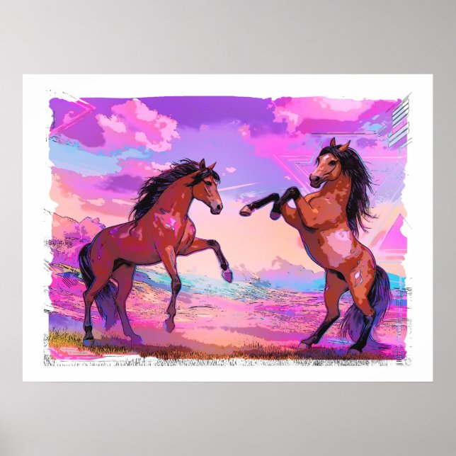 Playful Hello - Two Stallions Greeting Each Other Poster (Framsidan)