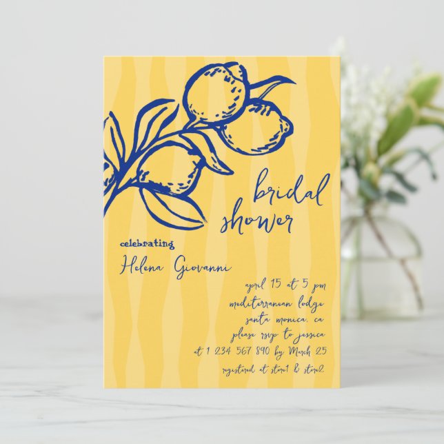 Playful Italian Handwritten Lemon Bridal Shower Inbjudningar (Stående Fram)
