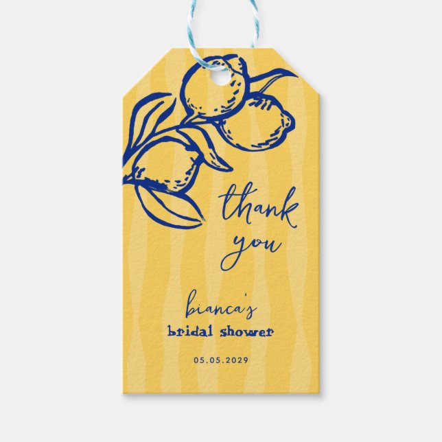 Playful Italian Lemon Thank You Bridal Shower Presentetikett (Framsidan)