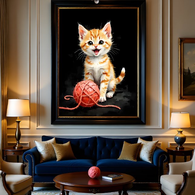 Playful Kitten Cat with Yarn Watercolor Print (Skapare uppladdad)