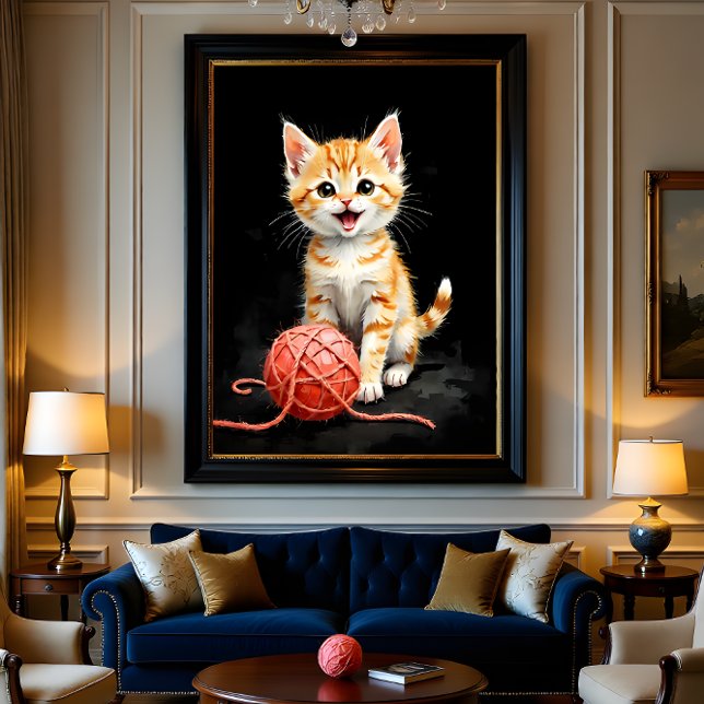 Playful Kitten Cat with Yarn Watercolor Print (Skapare uppladdad)