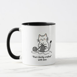 Playful Kitten Knitter Line Art Coffee Cup Mugg