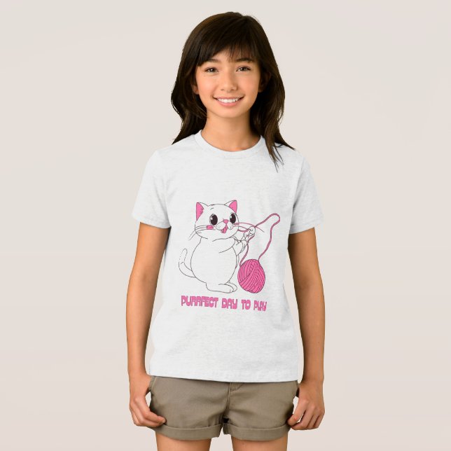 Playful Kitty with Yarn Ball T Shirt (Framsida Full)