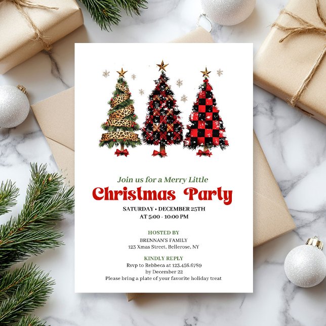 Playful leopard and red plaid Christmas invitation Inbjudningar (Playful leopard and red plaid Christmas invitation)