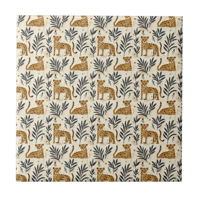 Playful Leopard Jungle Pattern Kakelplatta (Framsidan)