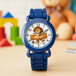 Playful Lion with Wooden Name Plate Armbandsur