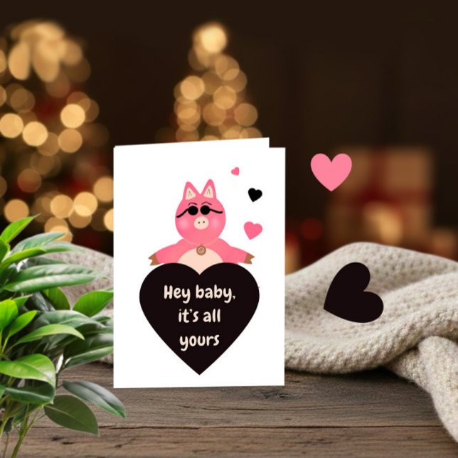 Playful Love Card with Cool Pig Helgkort (Skapare uppladdad)