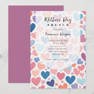 Playful Mauve Purple Hearts Mother Day Brunch Inbjudningar