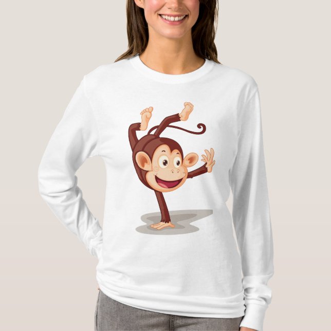 Playful Monkey Doing a Handstand Cute Animal T Shirt (Framsida)