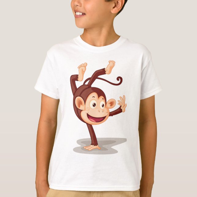 Playful Monkey Doing a Handstand Cute Animal T Shirt (Framsida)