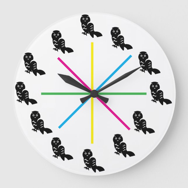Playful Owl Wall Clock – Rainbow Stripes Stor Klocka (Framsida)