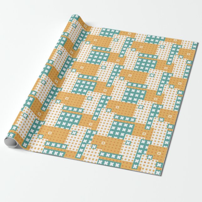 Playful Patchwork Block Pattern Presentpapper (Utrullad)