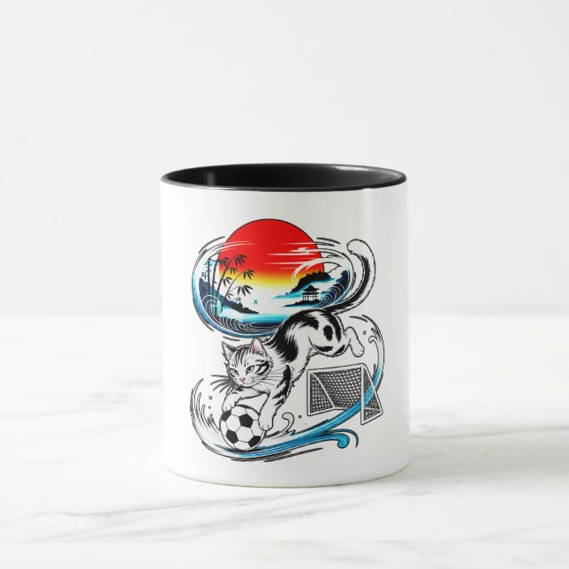 Playful Paws Soccer Cat Gifts for japanese art fan Mugg (Center)