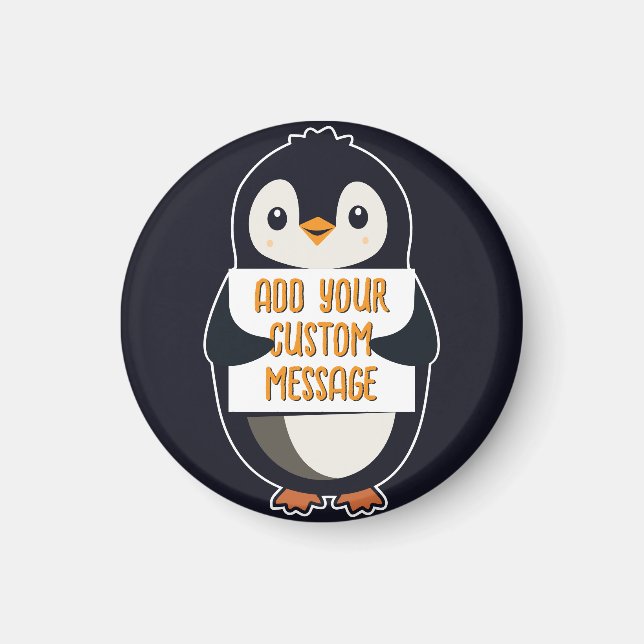 Playful penguin with a sign for your message magnet (Framsidan)