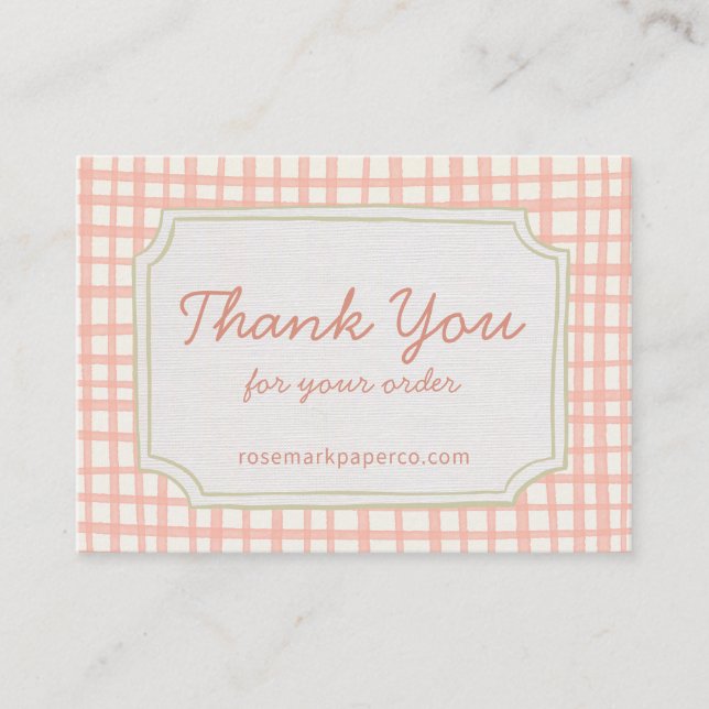 Playful Pink Peach Plaid Small Business Thank You Tilläggskort (Framsida)