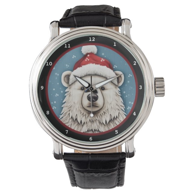 Playful Polar Bear in Santa Hat Armbandsur (Framsida)