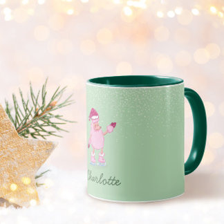Playful Poodle Dog Ice Skating Pistachio Green Mugg