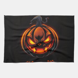 Playful Pumpkin Monster Halloween Kitchen Towel Kökshandduk
