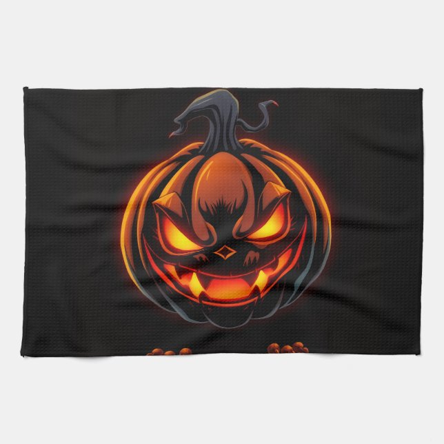 Playful Pumpkin Monster Halloween Kitchen Towel Kökshandduk (Horisontell)