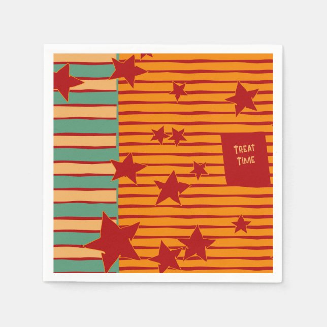 Playful Pumpkin Orange Retro Halloween Star Stripe Pappersservett (Framsidan)