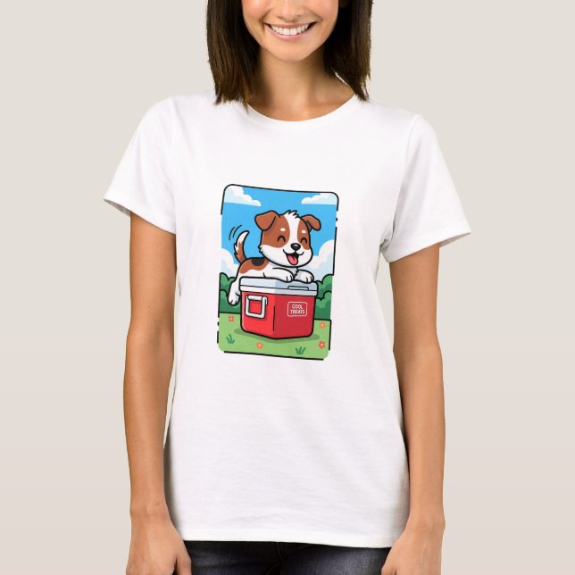 Playful Puppy on Red Cooler T Shirt (Framsida)