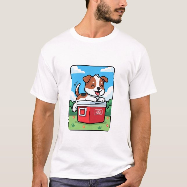 Playful Puppy on Red Cooler T Shirt (Framsida)