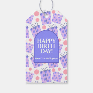 Playful Purple Polka Dot Gift Boxes Birthday  Presentetikett