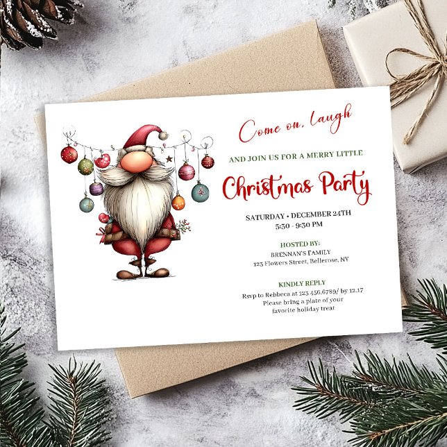 Playful Quirky Santa Watercolor Christmas Party Inbjudningar (Playful Quirky Santa Watercolor Christmas Celebration)