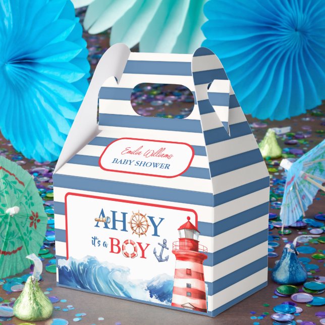 Playful Red Blue Nautical Waves Baby Shower Presentaskar (Part)