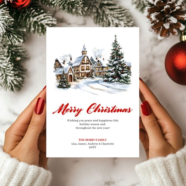 Playful Red Green Christmas Scene Greeting Card Julkort (Playful Red Green Christmas Scene Greeting Card)