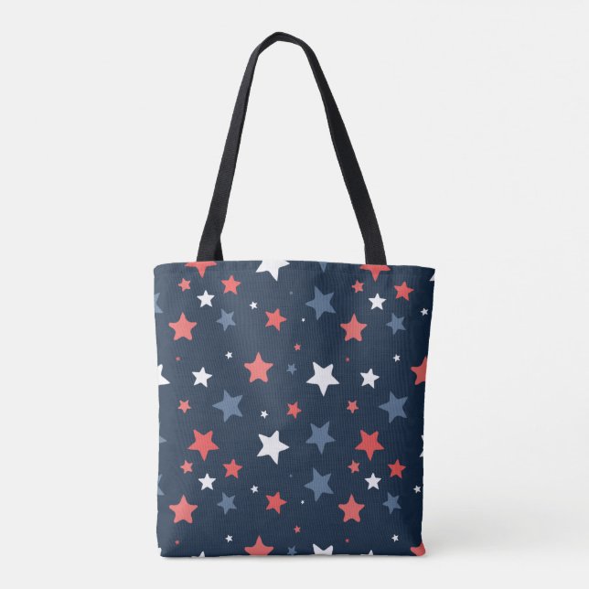 Playful Red White Blue Star Tote Bag Tygkasse (Baksida)