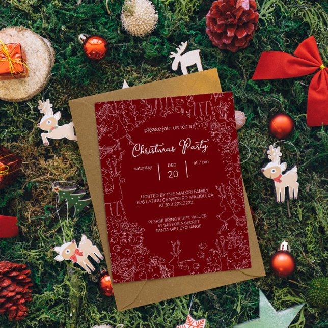 playful Reindeer & Winter Botanicals-  christmas  Inbjudningar (Skapare uppladdad)