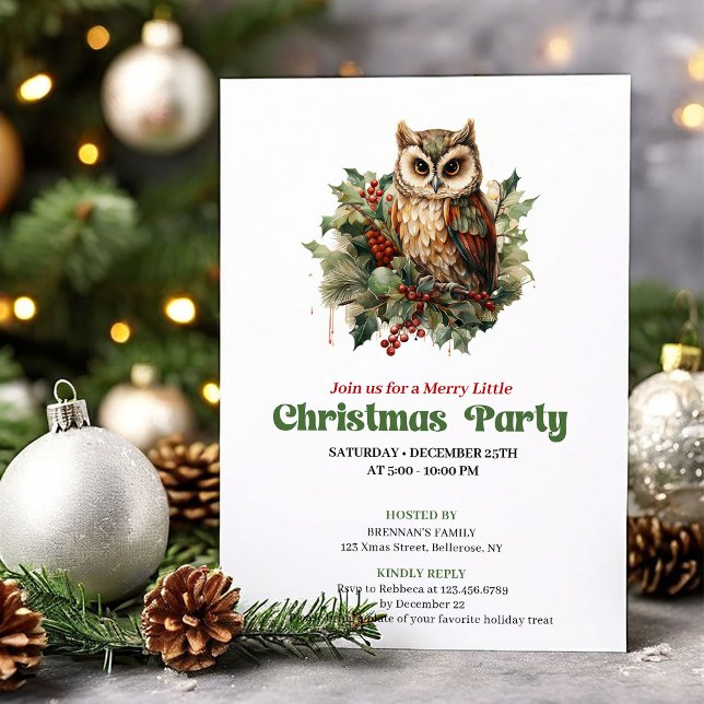 Playful retro Christmas owl party invitation Inbjudningar (Playful retro Christmas angel party invitation

)