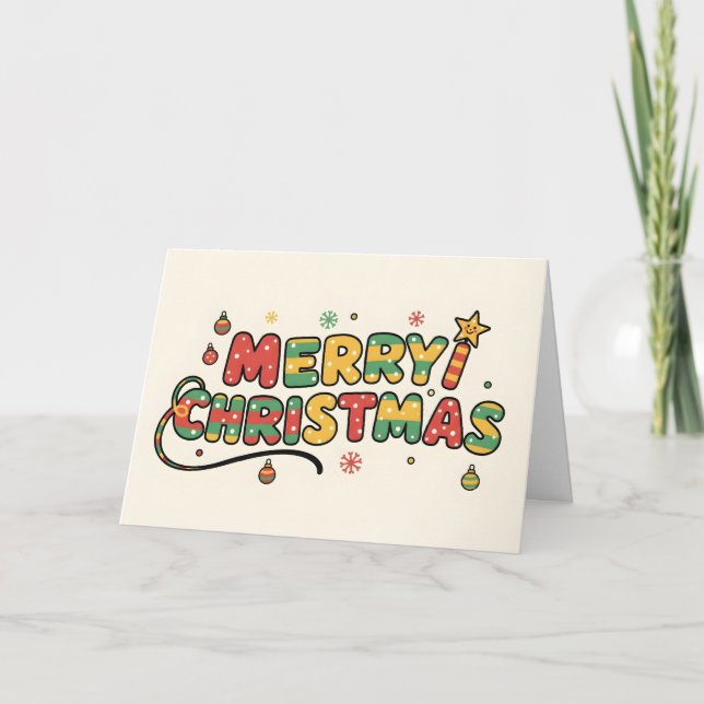 Playful Retro Kids Script Merry Christmas Helgkort (Framsida)