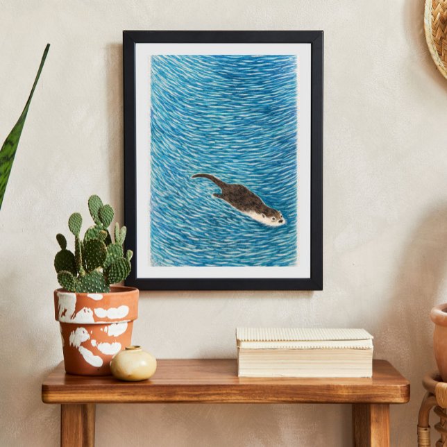 Playful River Otter Swimming in Blue Water Poster (Skapare uppladdad)